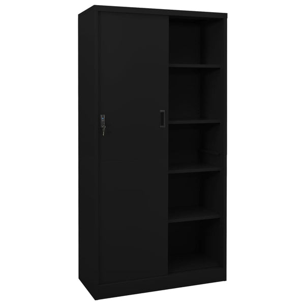 Office Cabinet With Sliding Door Black 90X40x180 Cm Steel Filing Cabinets