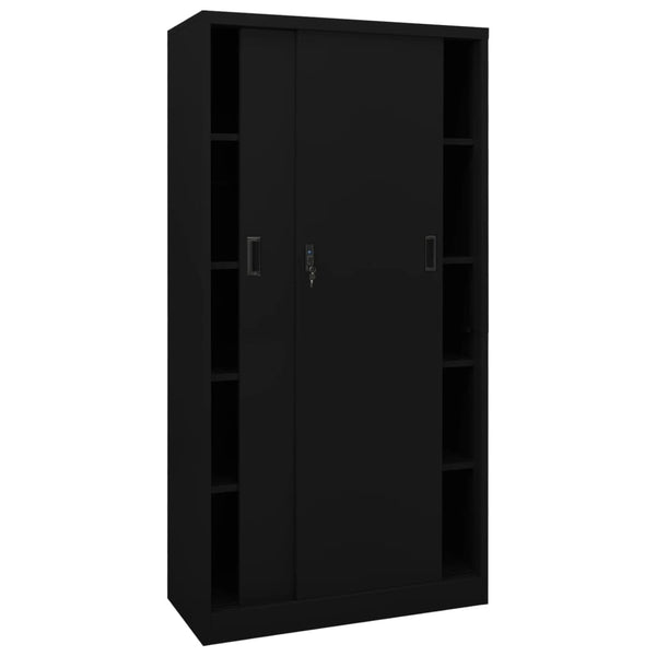 Office Cabinet With Sliding Door Black 90X40x180 Cm Steel Filing Cabinets