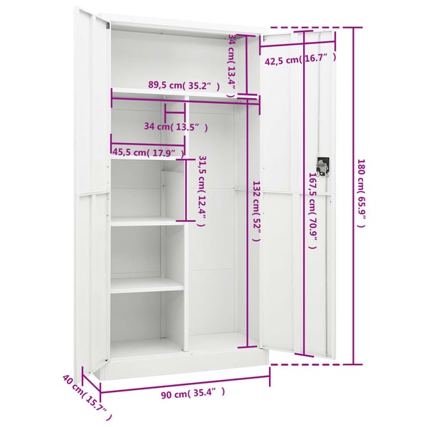 Locker Cabinet White 90X40x180 Cm Steel Filing Cabinets