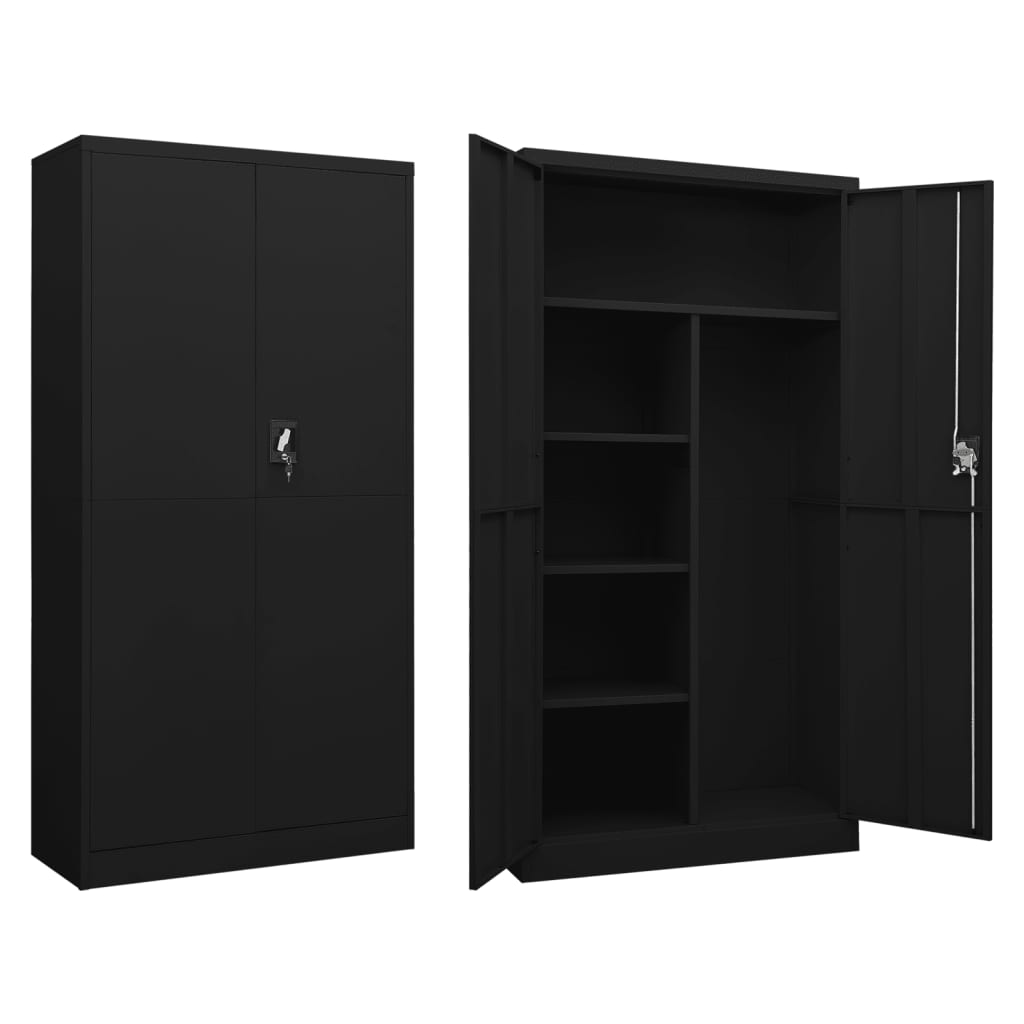 Locker Cabinet Black 90X40x180 Cm Steel Filing Cabinets