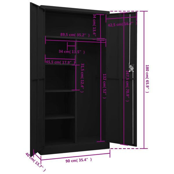 Locker Cabinet Black 90X40x180 Cm Steel Filing Cabinets