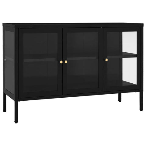 Sideboard Black 105X35x70 Cm Steel And Glass Sideboards & Buffets