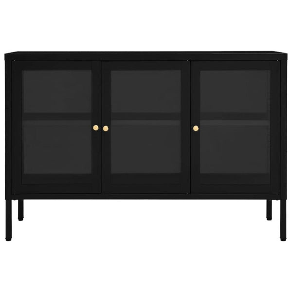 Sideboard Black 105X35x70 Cm Steel And Glass Sideboards & Buffets