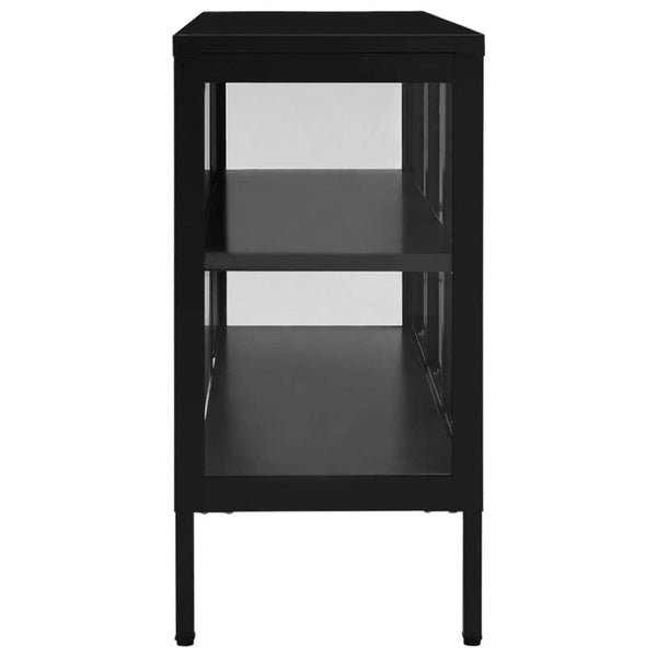 Sideboard Black 105X35x70 Cm Steel And Glass Sideboards & Buffets