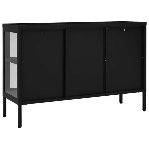 Sideboard Black 105X35x70 Cm Steel And Glass Sideboards & Buffets