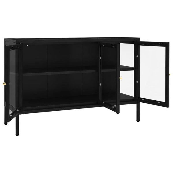 Sideboard Black 105X35x70 Cm Steel And Glass Sideboards & Buffets