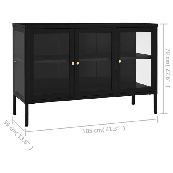 Sideboard Black 105X35x70 Cm Steel And Glass Sideboards & Buffets