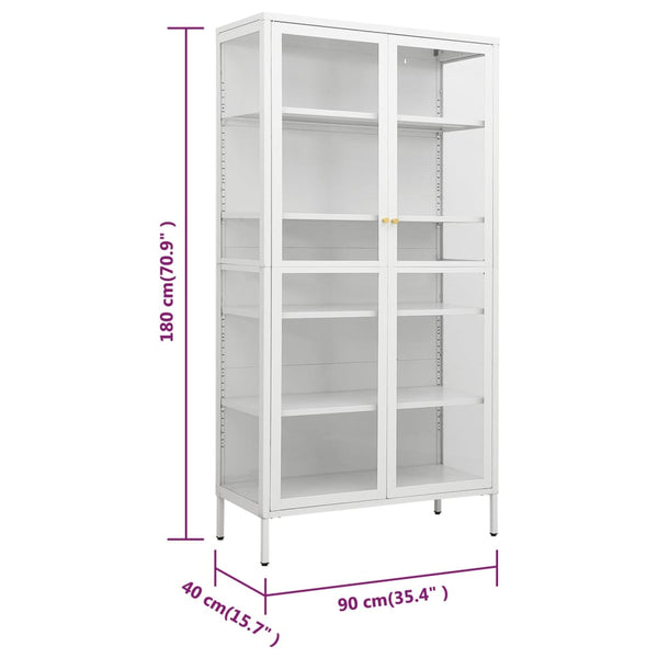 Vidaxl Display Cabinet White 90X40x180 Cm Steel And Tempered Glass Cabinets & Cupboards