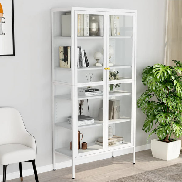 Vidaxl Display Cabinet White 90X40x180 Cm Steel And Tempered Glass Cabinets & Cupboards