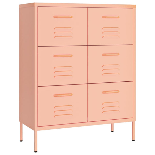 Vidaxl Drawer Cabinet Pink 80X35x101.5 Cm Steel Dressers & Chests Of Drawers