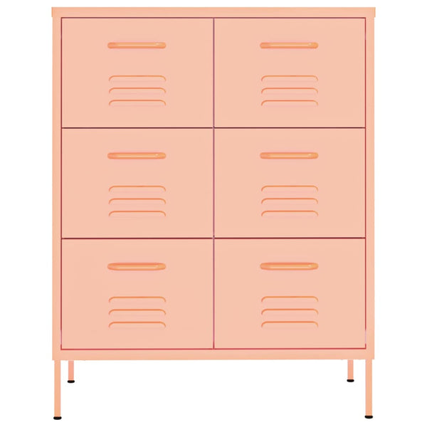 Vidaxl Drawer Cabinet Pink 80X35x101.5 Cm Steel Dressers & Chests Of Drawers