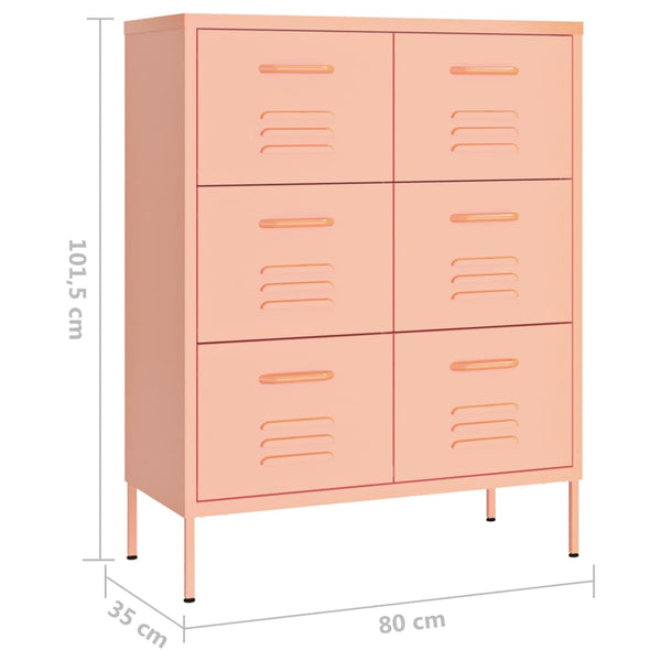 Vidaxl Drawer Cabinet Pink 80X35x101.5 Cm Steel Dressers & Chests Of Drawers