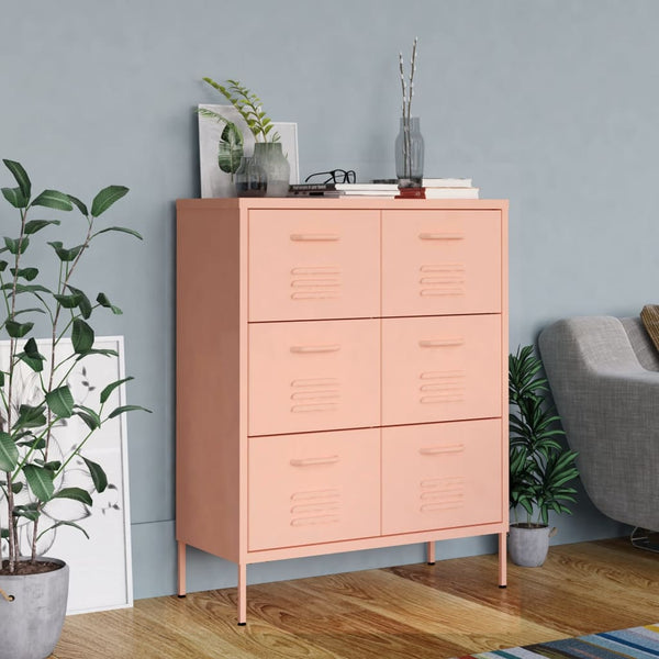 Vidaxl Drawer Cabinet Pink 80X35x101.5 Cm Steel Dressers & Chests Of Drawers