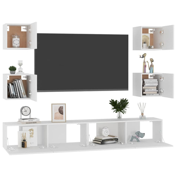 6 Piece Tv Cabinet Set White Engineered Wood Tv Stands & Entertainment Units