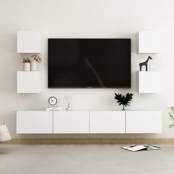 6 Piece Tv Cabinet Set White Engineered Wood Tv Stands & Entertainment Units