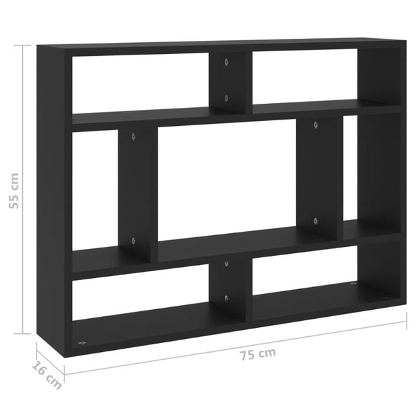 Wall Shelf Black 75X16x55 Cm Engineered Wood Wall Shelves