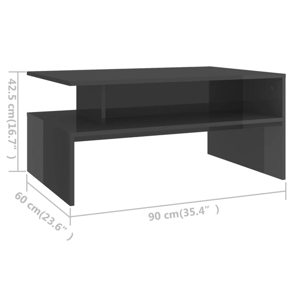 Coffee Table High Gloss Grey 90X60x42.5 Cm Engineered Wood Coffee Tables