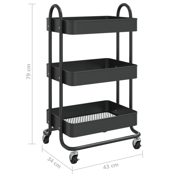 3 Tier Trolley Black 43X34x79 Cm Steel Other Home Furniture