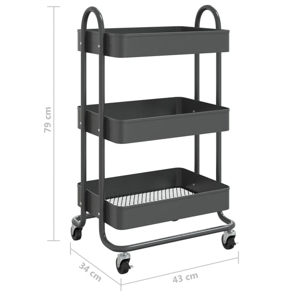 3 Tier Trolley Anthracite 43X34x79 Cm Steel Other Home Furniture