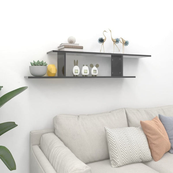 Wall Mounted Tv Shelf High Gloss Grey 125X18x23 Cm Engineered Wood Bookshelves