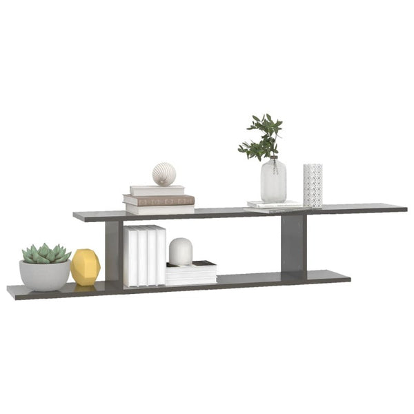 Wall Mounted Tv Shelf High Gloss Grey 125X18x23 Cm Engineered Wood Bookshelves