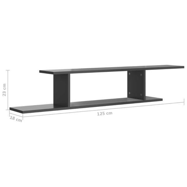 Wall Mounted Tv Shelf High Gloss Grey 125X18x23 Cm Engineered Wood Bookshelves