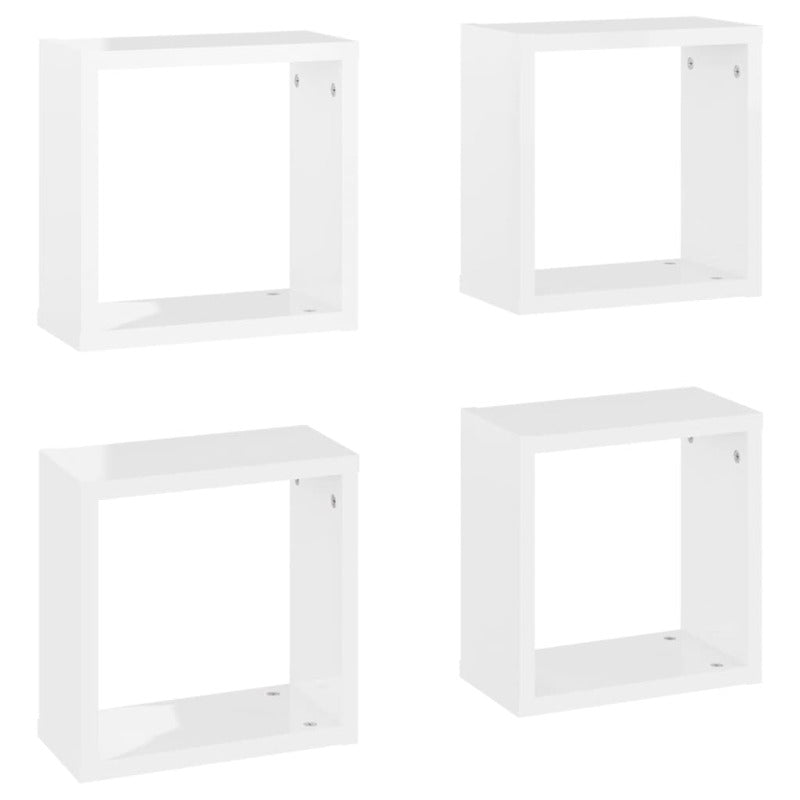 Bookshelves Wall Cube Shelves 4 Pcs High Gloss White 30X15x30 Cm