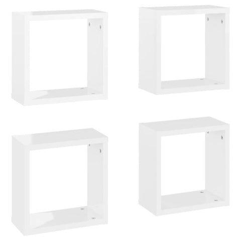Wall Cube Shelves 4 Pcs High Gloss White 30X15x30 Cm Bookshelves