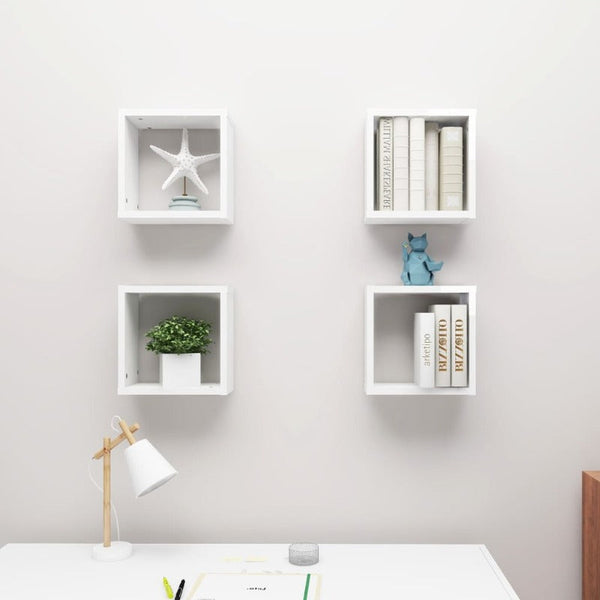 Bookshelves Wall Cube Shelves 4 Pcs High Gloss White 30X15x30 Cm