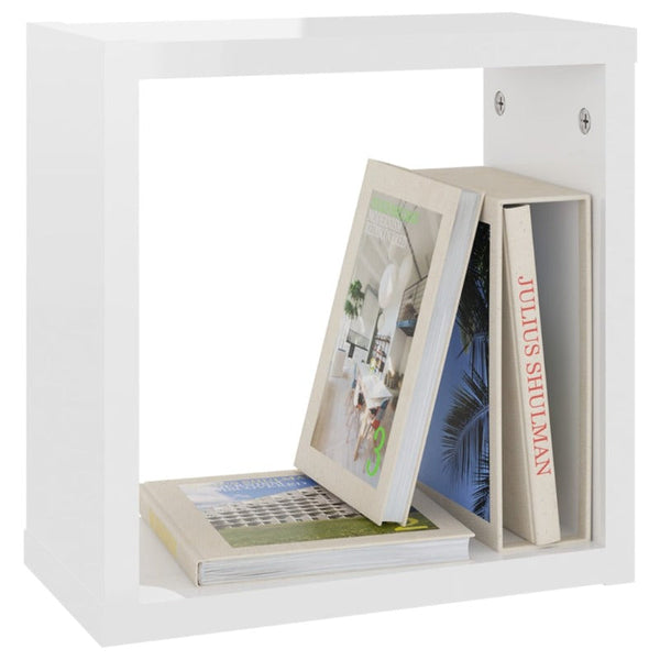 Bookshelves Wall Cube Shelves 4 Pcs High Gloss White 30X15x30 Cm