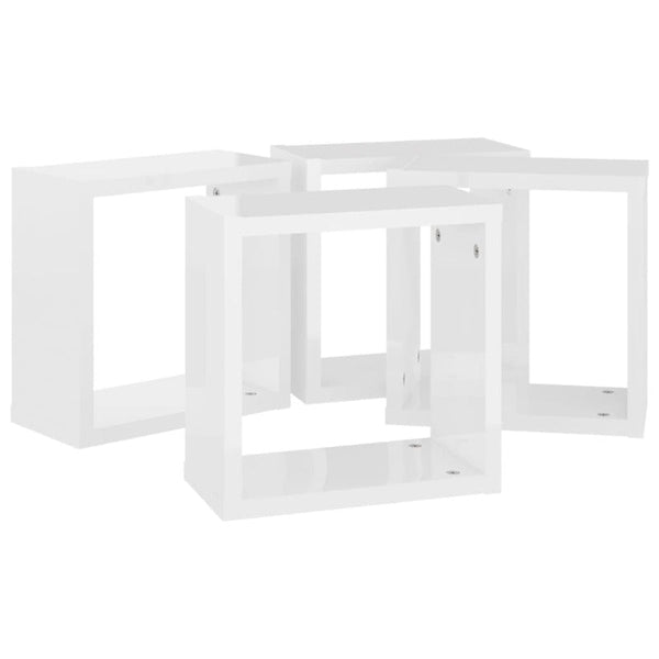 Bookshelves Wall Cube Shelves 4 Pcs High Gloss White 30X15x30 Cm