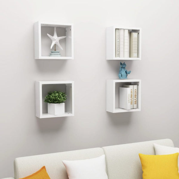 Bookshelves Wall Cube Shelves 4 Pcs High Gloss White 30X15x30 Cm