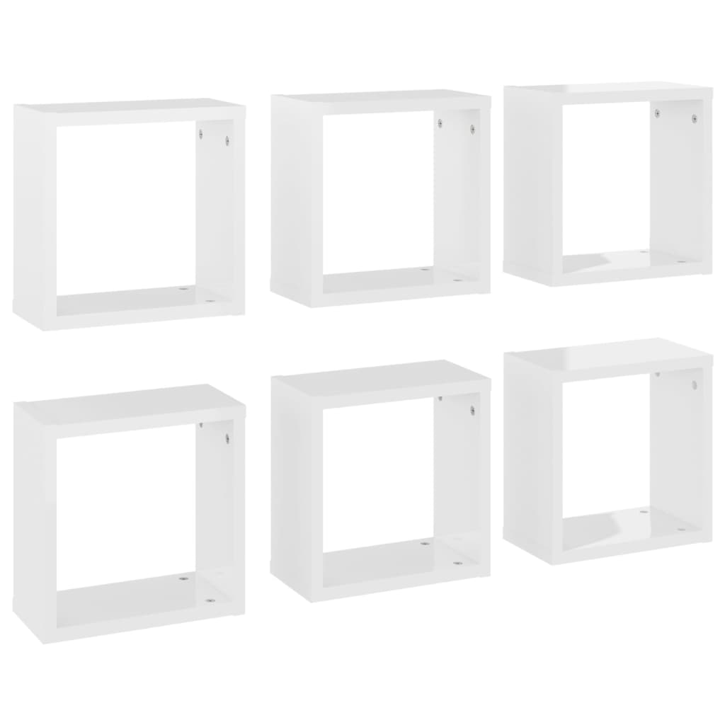 Wall Cube Shelves 6 Pcs High Gloss White 30X15x30 Cm Wall Shelves