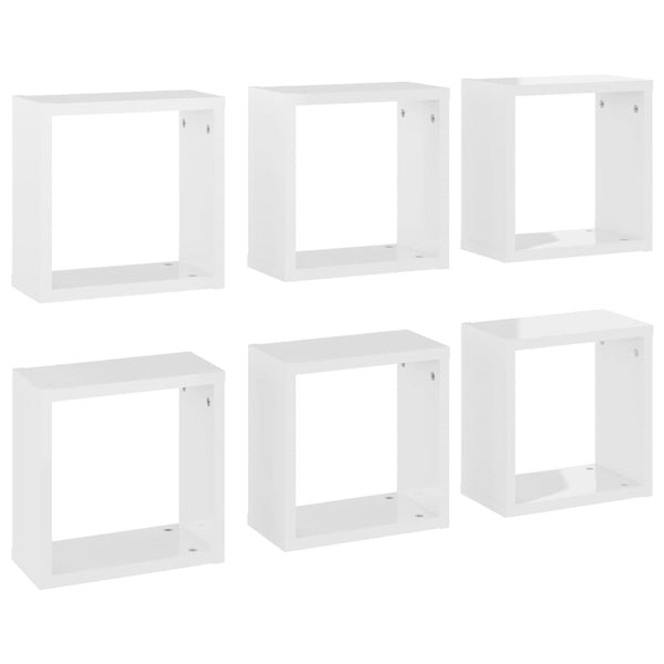 Wall Cube Shelves 6 Pcs High Gloss White 30X15x30 Cm Wall Shelves