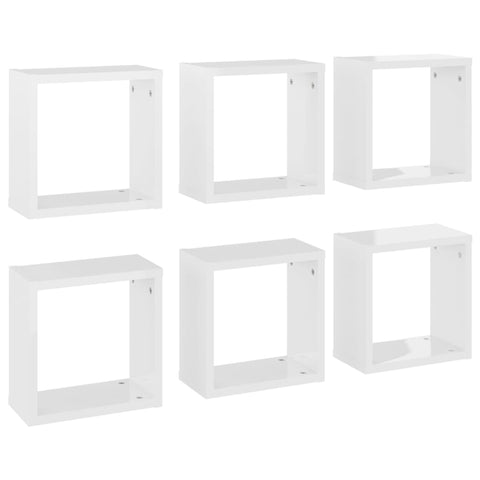 Wall Cube Shelves 6 Pcs High Gloss White 30X15x30 Cm Wall Shelves