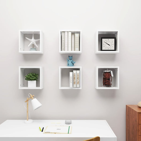 Wall Cube Shelves 6 Pcs High Gloss White 30X15x30 Cm Wall Shelves
