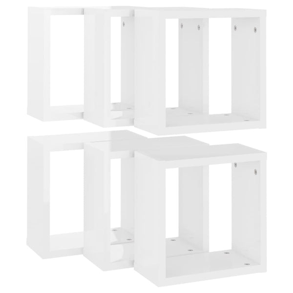Wall Cube Shelves 6 Pcs High Gloss White 30X15x30 Cm Wall Shelves