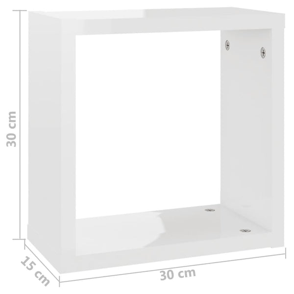 Wall Cube Shelves 6 Pcs High Gloss White 30X15x30 Cm Wall Shelves