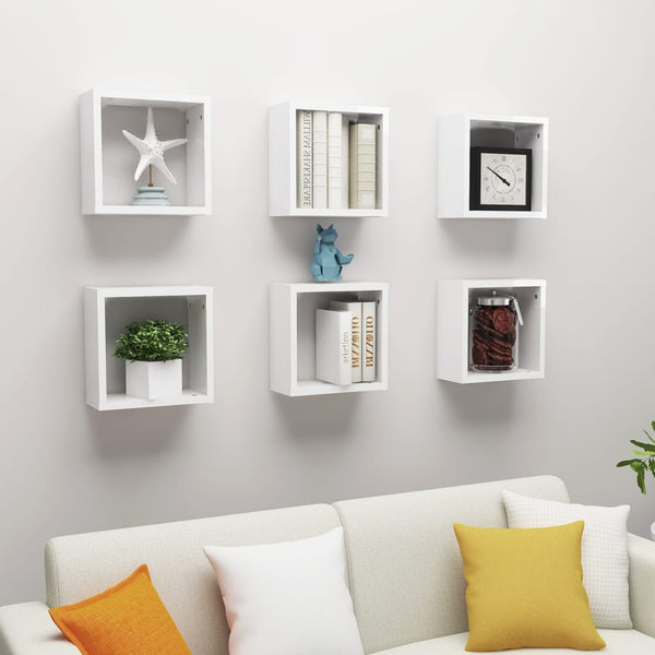 Wall Cube Shelves 6 Pcs High Gloss White 30X15x30 Cm Wall Shelves