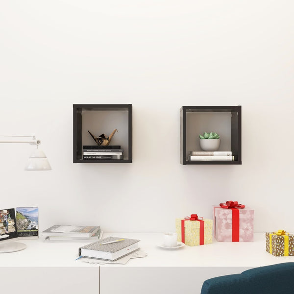 Wall Cube Shelves 2 Pcs Grey 26X15x26 Cm Wall Shelves