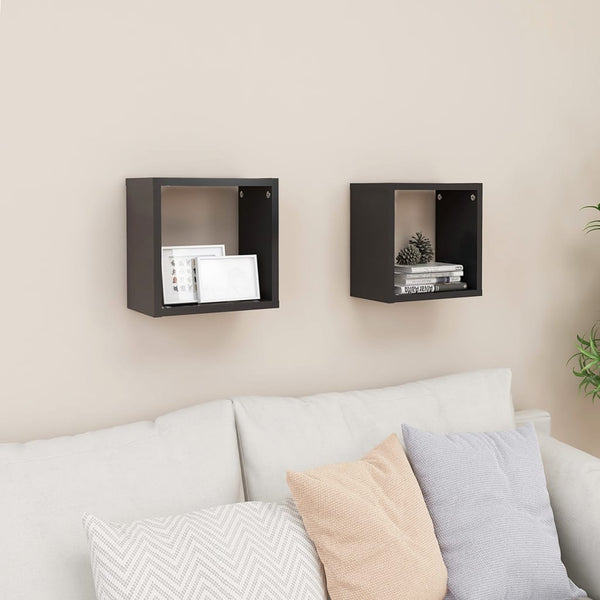 Wall Cube Shelves 2 Pcs Grey 26X15x26 Cm Wall Shelves
