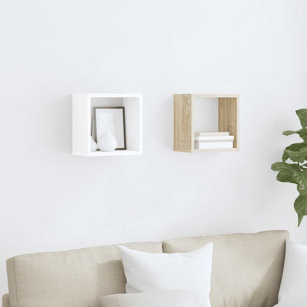 Vidaxl Wall Cube Shelves 2 Pcs White And Sonoma Oak 26X15x26 Cm Wall Shelves