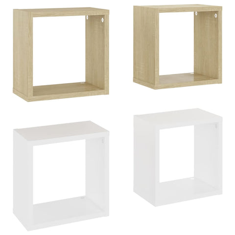 Wall Cube Shelves 4 Pcs White And Sonoma Oak 26X15x26 Cm Wall Shelves