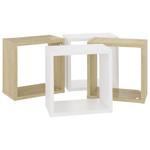 Wall Cube Shelves 4 Pcs White And Sonoma Oak 26X15x26 Cm Wall Shelves
