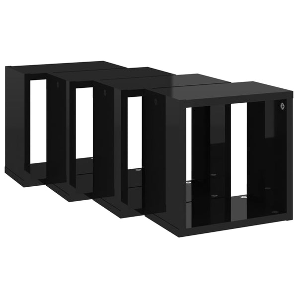 Wall Cube Shelves 4 Pcs High Gloss Black 26X15x26 Cm Wall Shelves