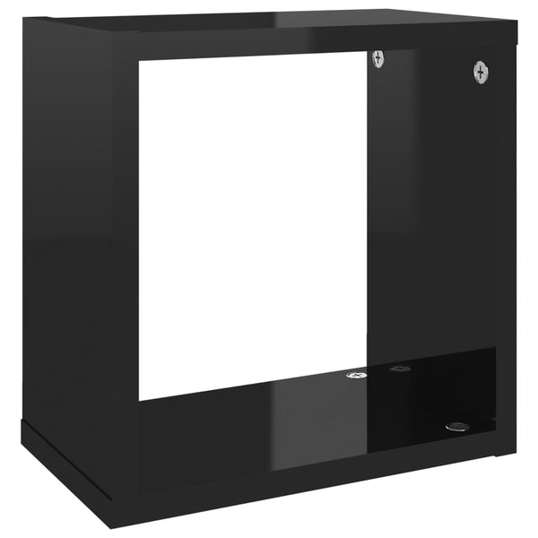 Wall Cube Shelves 4 Pcs High Gloss Black 26X15x26 Cm Wall Shelves