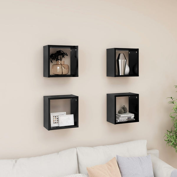 Wall Cube Shelves 4 Pcs High Gloss Black 26X15x26 Cm Wall Shelves