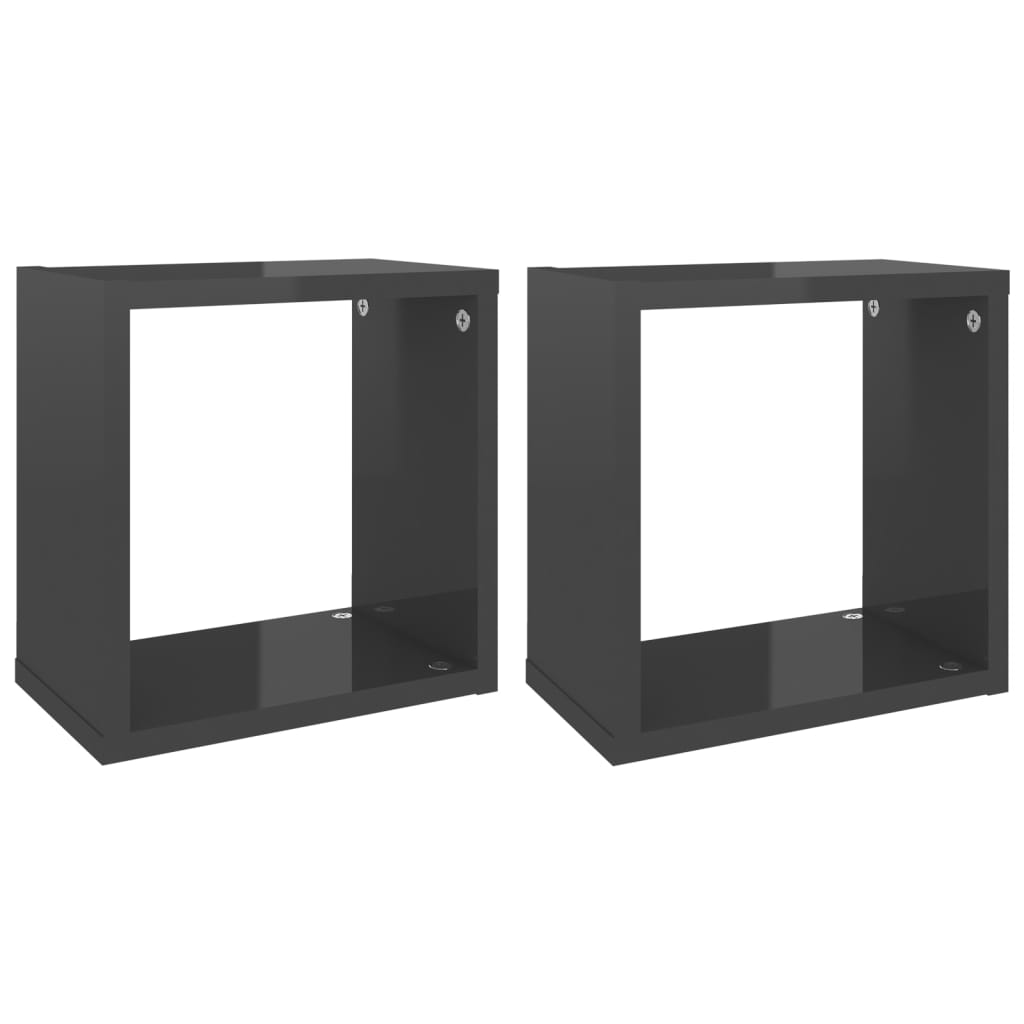 Wall Cube Shelves 2 Pcs High Gloss Grey 26X15x26 Cm Wall Shelves