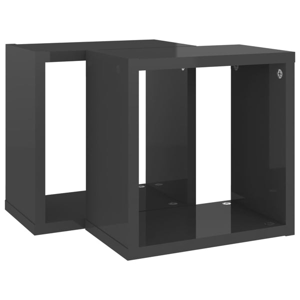 Wall Cube Shelves 2 Pcs High Gloss Grey 26X15x26 Cm Wall Shelves