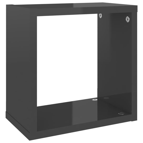 Wall Cube Shelves 2 Pcs High Gloss Grey 26X15x26 Cm Wall Shelves